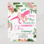 T-Rex Tutus Verjaardag Uitnodigen, Blush Pink Tutu Kaart (Voorkant / Achterkant)