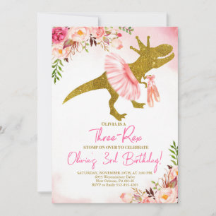 T-Rex Tutus Verjaardag Uitnodigen, Blush Pink Tutu Kaart