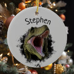 T-rex Tyrannosaurus Dinosaur Persoonlijk Keramisch Ornament<br><div class="desc">Dit ontwerp werd gecreeerd door digitale kunst. Het kan worden gepersonaliseerd door de aanpassingsoptie te kiezen. Neem contact met me op via colorflowcreations@gmail.com of gebruik de chatoptie boven aan de pagina als u dit ontwerp op een ander product wilt laten uitvoeren. Koop mijn oorspronkelijke abstracte acrylschilderij te koop op www.etsy.com/shop/colorflowart....</div>