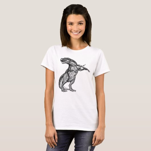 T Rex Tyrannosaurus Rex die Violin T-Shirt speelt (Voorkant volledig)