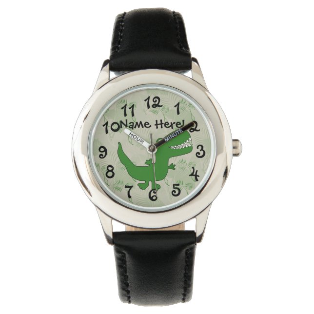 T-Rex Tyrannosaurus Rex Dinosaur Cartoon Kinder jo Horloge (Voorkant)