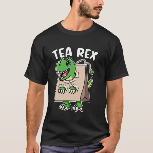 T-Rex Tyrannosaurus Rex Theedrinker Dino met Thee T-shirt (Voorkant)