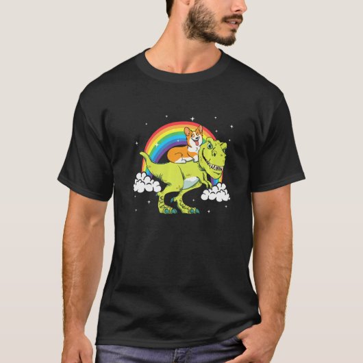 T rex Tyrannosaurus T rex Dinosaur Riding Corgi do T-shirt (Voorkant)