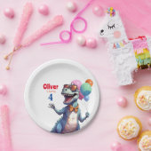 T-Rex Tyronasaurus Dinosaurus Kleurrijke Verjaarda Papieren Bordje (Feest)