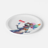 T-Rex Tyronasaurus Dinosaurus Kleurrijke Verjaarda Papieren Bordje (Gekanteld)