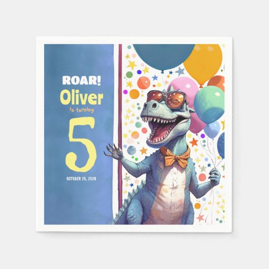 T-Rex Tyronasaurus Dinosaurus Kleurrijke Verjaarda Servet (Voorkant)