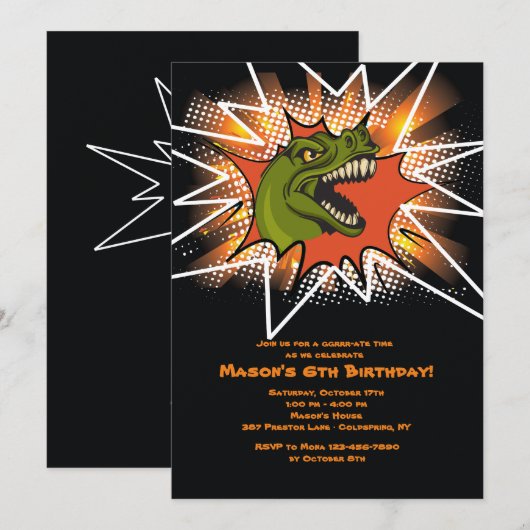 T-Rex-uitnodiging Kaart (Voorkant / Achterkant)