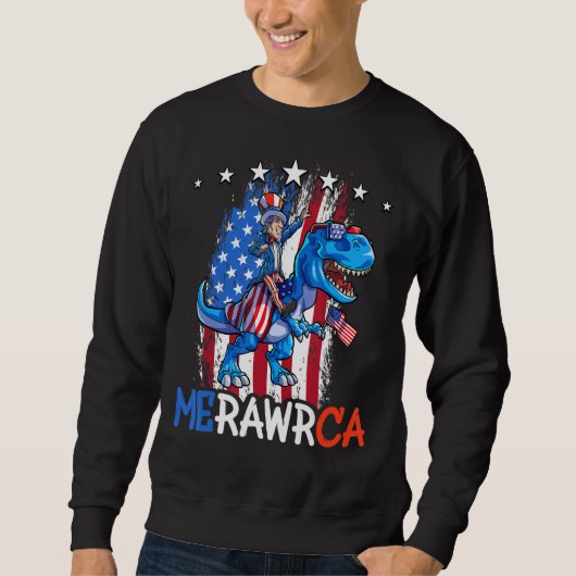 T Rex Uncle Sam 4th of July Dino Boys Mannen Ameri Trui (Voorkant)