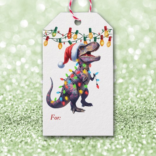 T-Rex Vakantie Lichten Kinder Kerst Cadeaulabel