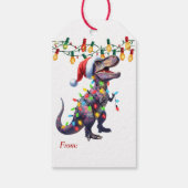 T-Rex Vakantie Lichten Kinder Kerst Cadeaulabel (Achterkant)