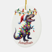 T-Rex Vakantie Lichten Kinder Kerst Keramisch Ornament (Voorkant)