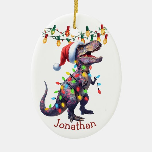 T-Rex Vakantie Lichten Kinder Kerst Keramisch Ornament (Voorkant)