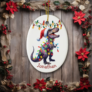 T-Rex Vakantie Lichten Kinder Kerst Keramisch Ornament