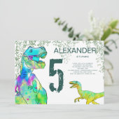 T-Rex Velociraptor Dinosaur 5e Verjaardagsfeestje Kaart (Staand voorkant)