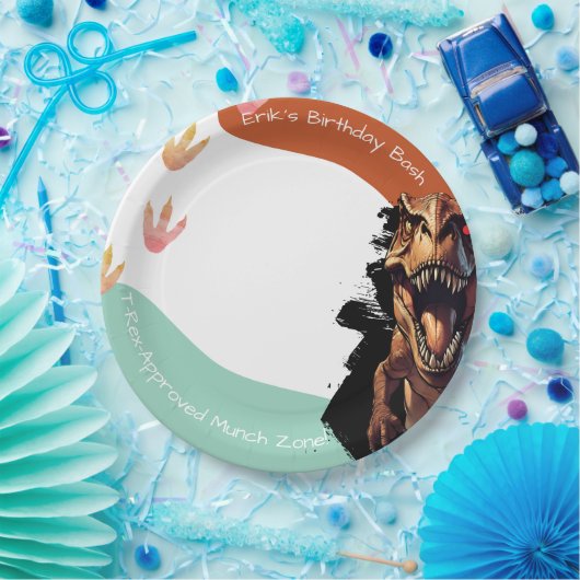 T-Rex Verjaardag Bash, Prehistorische Partij Munch Papieren Bordje (Feest)