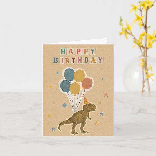 T-Rex Verjaardag Kaart - Dinosaur Party (Gele Bloem)