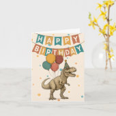 T-Rex Verjaardag Kaart - Roaring Dinosaur (Gele Bloem)