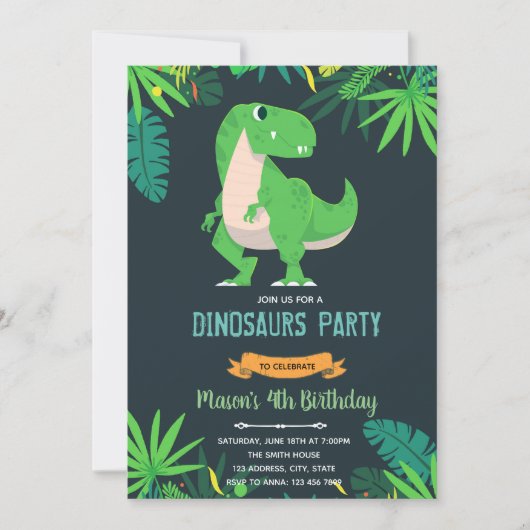T rex verjaardag thema uitnodiging (Voorkant)