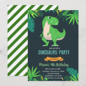 T rex verjaardag thema uitnodiging (Voorkant / Achterkant)