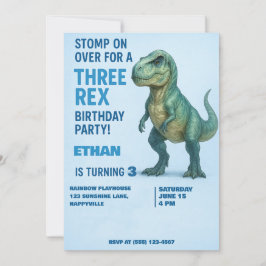 T-Rex Verjaardag Uitnodiging - Jongen Leeftijd 3