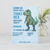 T-Rex Verjaardag Uitnodiging - Jongen Leeftijd 3 (Staand voorkant)