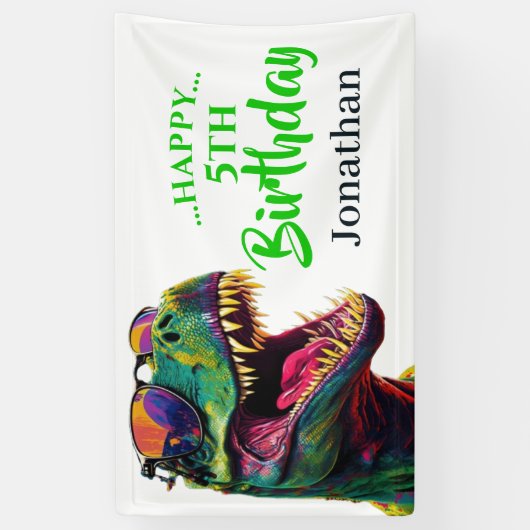 T-Rex verjaardagsfeestje Spandoek (Verticaal)