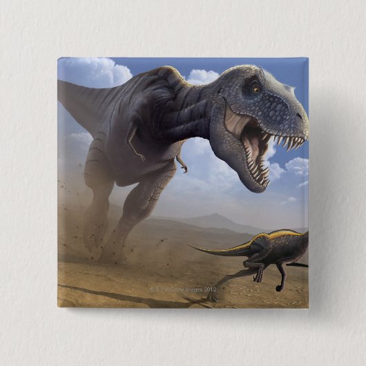 T Rex Vierkante Button 5,1 Cm (Voorkant)