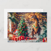 T-Rex viert kerst bij de boom Feestdagenkaart (Voorkant / Achterkant)