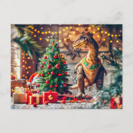T-Rex viert Kerstmis bij de boom Feestdagenkaart