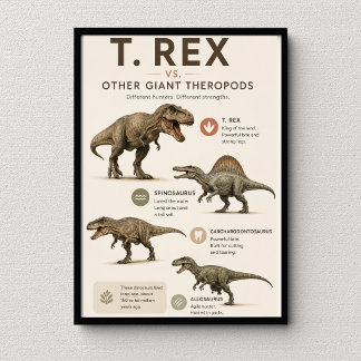 T. Rex vs Andere Reusachtige Theropoden Educatief Poster
