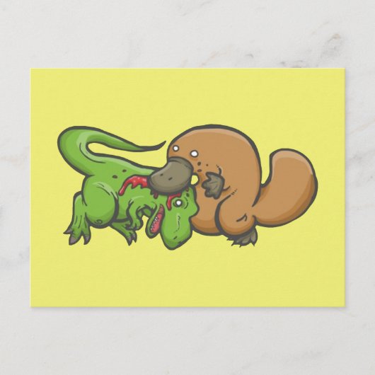 T-rex vs Platypus Briefkaart (Voorkant)