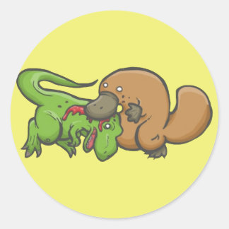 T-rex vs Platypus Ronde Sticker
