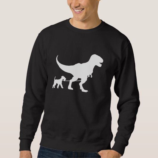 T-Rex Walking a Dog Funny Airedale Terrier Dad Dog Trui (Voorkant)