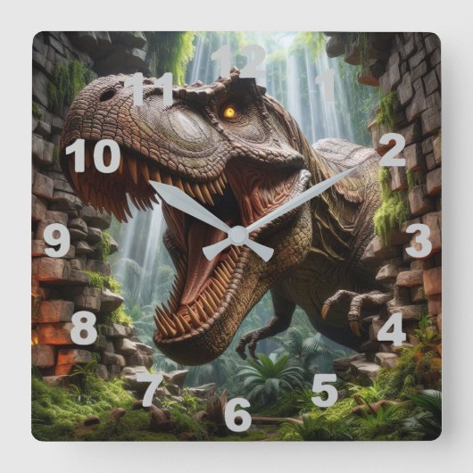 T-Rex Wall Clock Vierkante Klok (Voorkant)