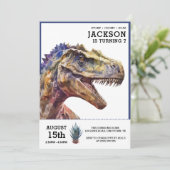 T-Rex Waterverf Dinosaur Kids Verjaardagsfeest Kaart (Staand voorkant)