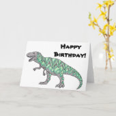 T-Rex zegt gelukkige verjaardag! Dinosaurus Verjaa Kaart (Gele Bloem)