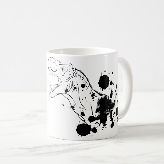 T-Rex (zwart en wit) Koffiemok (Voorkant rechts)