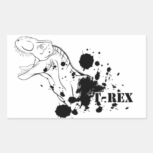 T-Rex (zwart en wit) Rechthoekige Sticker (Voorkant)