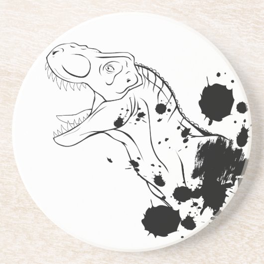 T-Rex (zwart en wit) Zandsteen Onderzetter (Voorkant)