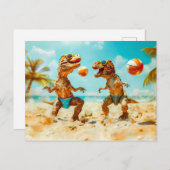 T-Rexen spelen bal op het strand Feestdagenkaart (Voorkant / Achterkant)