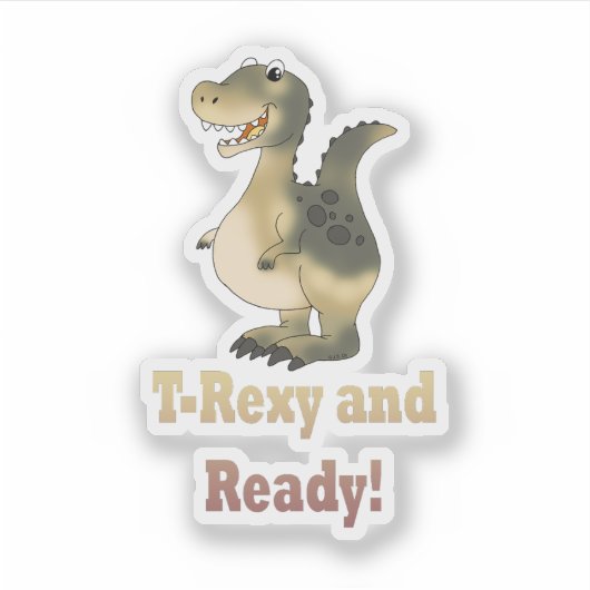 T-Rexy en Ready Dino Cartoon Sticker (Voorkant)