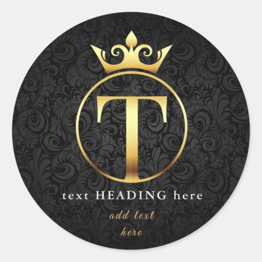 T - Ronde Sticker voor Letter-Monogram (Voorkant)