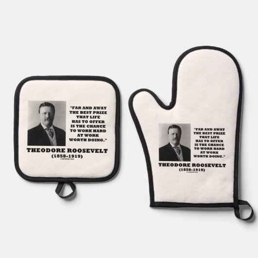 T. Roosevelt Prijs Kans hard werken doen Ovenwant & Pannenlap Set (Voorkant)