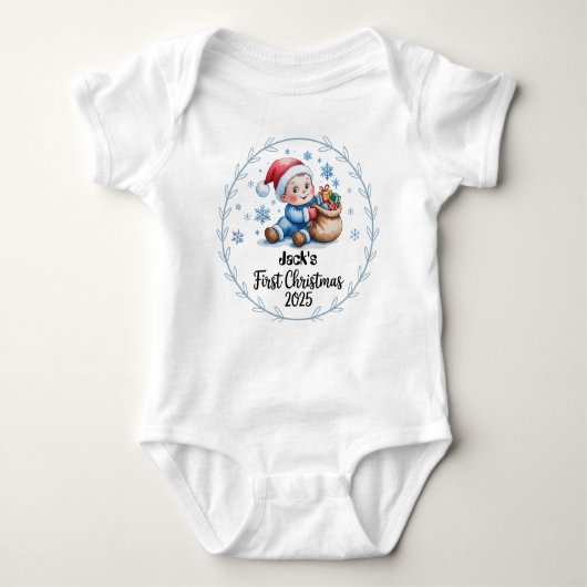 T-shirt0Gepersonaliseerde baby's eerste kerst 2025 Romper (Voorkant)