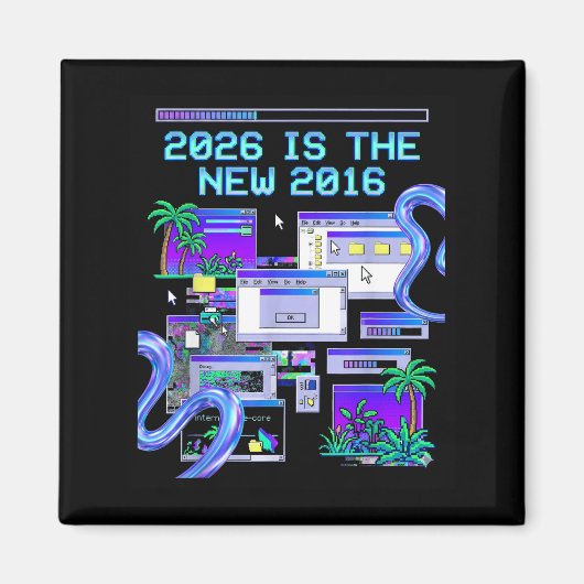 T-shirt 2016 Vaporwave Pixel Computer Esthetiek Magneet (Voorkant)