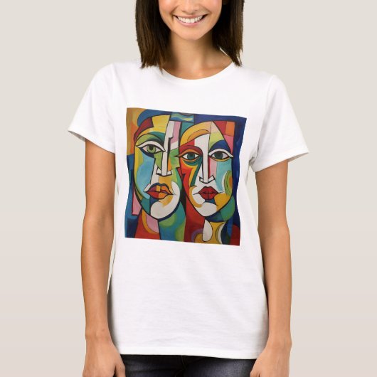 T-shirt abstract ontwerp, cubisme, kleurrijke gezi (Voorkant)