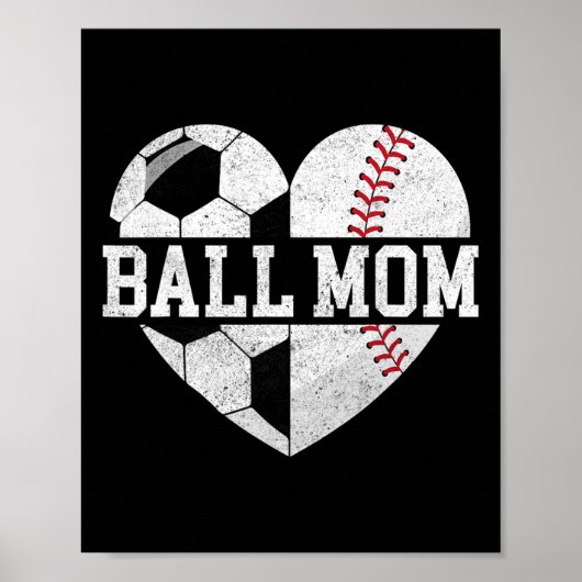 T-Shirt Bal Moeder Hart Grappig Honkbal Voetbal Mo Poster (Voorkant)