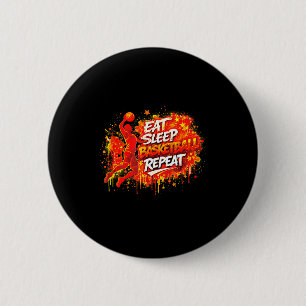 T-shirt Basketbal Eten Slapen Winnen Herhalen Ronde Button 5,7 Cm