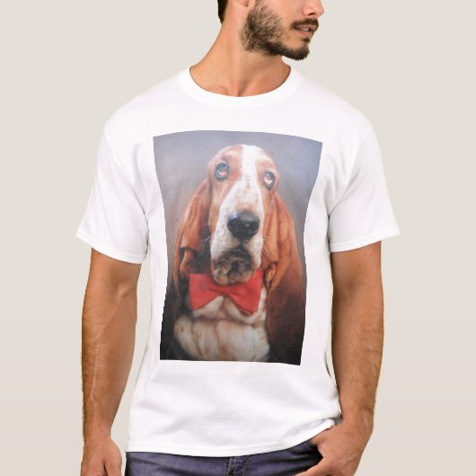 T-Shirt Basset Hound Red Bow-Stropdas (Voorkant)
