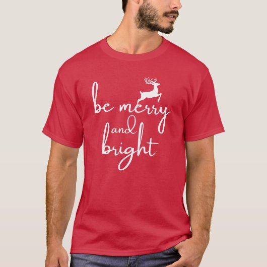 T-Shirt : be merry and bright (red) (Voorkant)